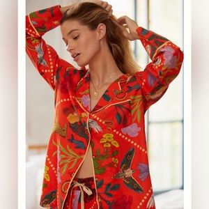 Anthropologie Flannel Sleep Top Rosa De Weerd Orange XXS